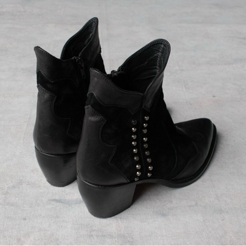 Suede Black Ankle Boots with Studded Detail - Picture 3 of 7